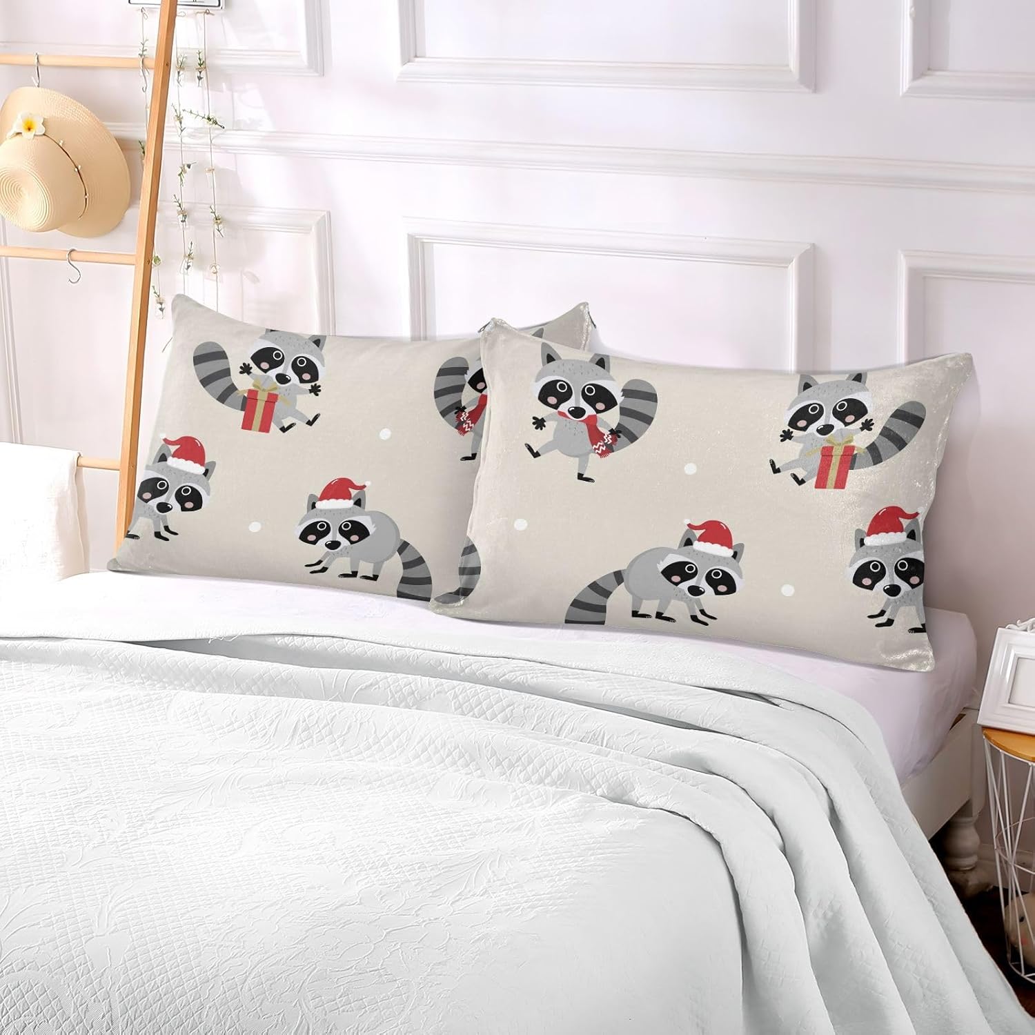 Emelivor Fundas de almohada navideñas de mapache, fundas de almohada de terciopelo, fundas de cojín suaves, fundas de almohada cómodas, almohadas