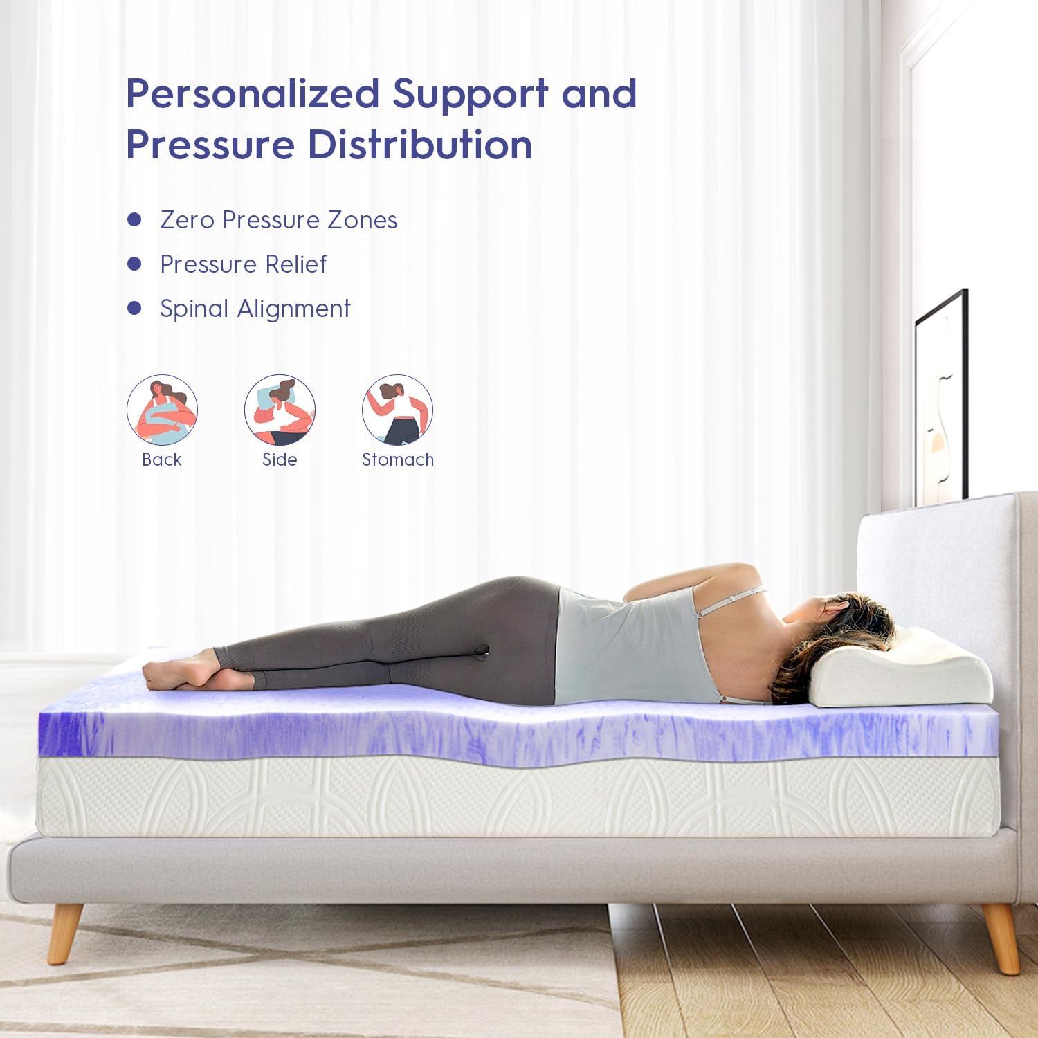 ELEMUSE Cubrecolchón de espuma viscoelástica con diseño ventilado de 4 pulgadas, almohadilla de espuma de remolino con gel refrescante para aliviar