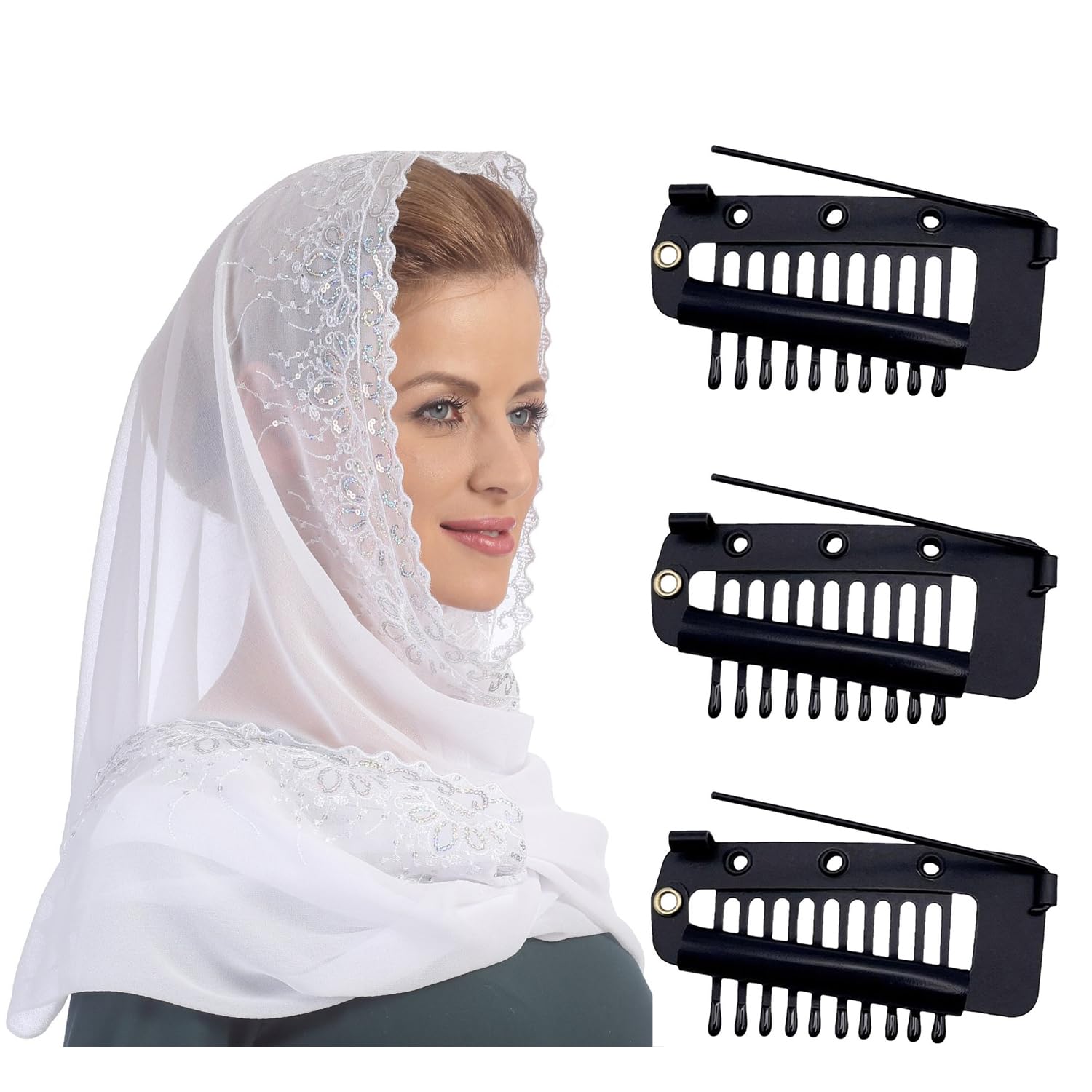 Qearl 12 clips negros Chunni con pasadores de seguridad, fuerte agarre Chunni Dupatta clips de ajuste indios para mujer