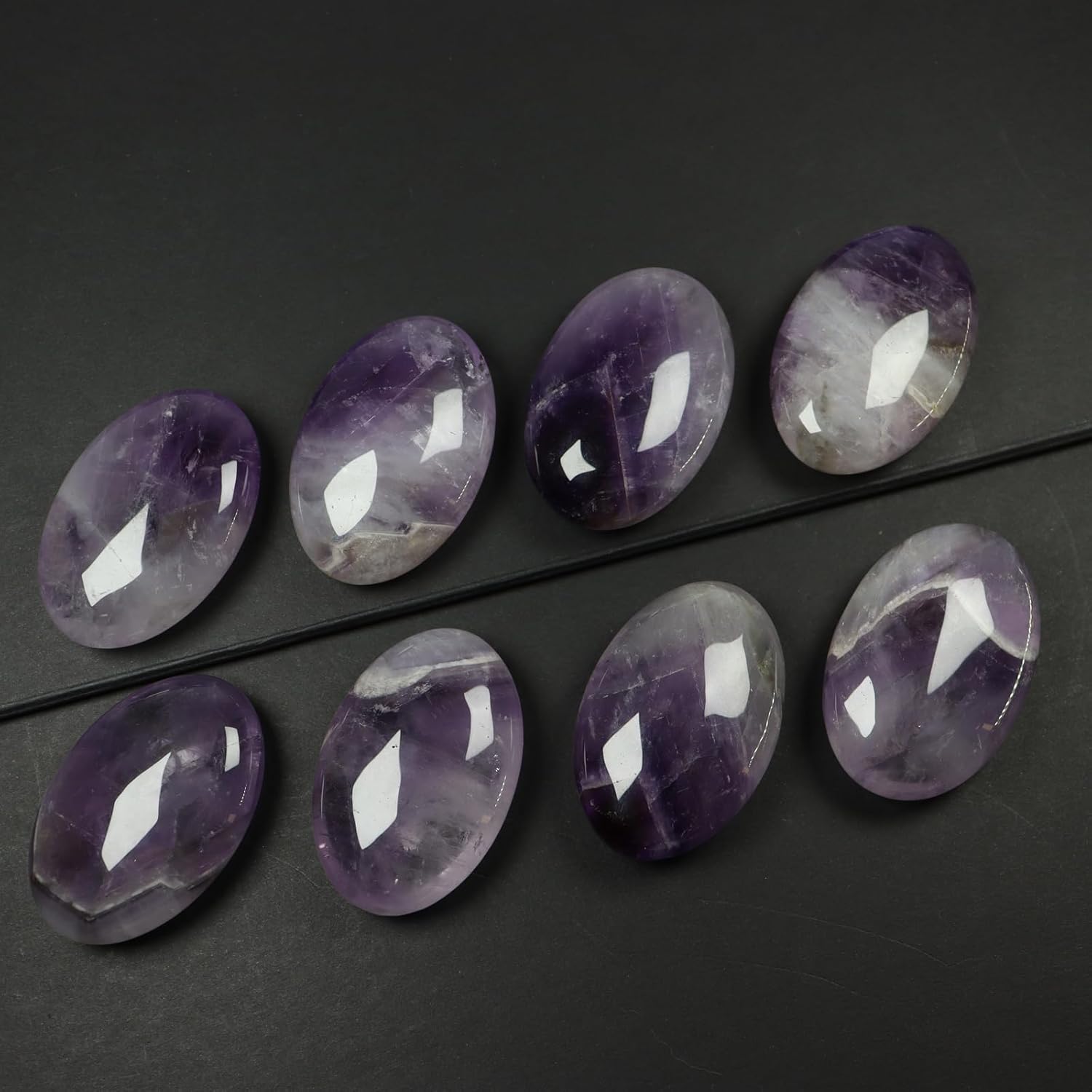 Piedra de preocupación de amatista, piedras preciosas para el pulgar, masaje pulido tallado a mano natural, palma de cristal curativo para
