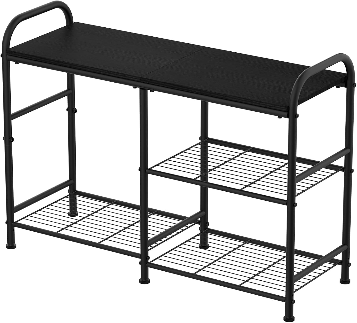 YBING Zapatero para entrada, pequeño almacenamiento de zapatos con banco, organizador de zapatos de 3 niveles negro con estantes de metal y parte