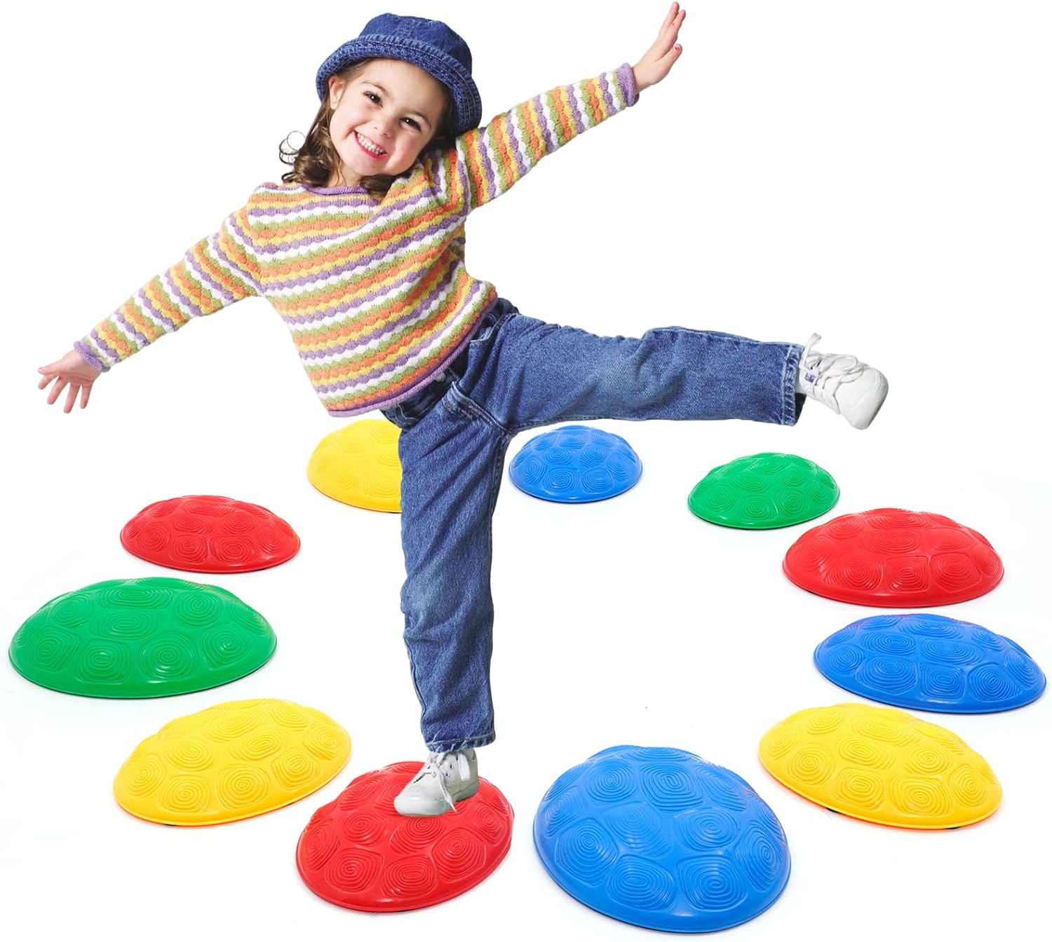 Eapura Juego de 11 piedras de equilibrio antideslizantes para niños, bloques de equilibrio para interiores y exteriores, equipo de fitness para