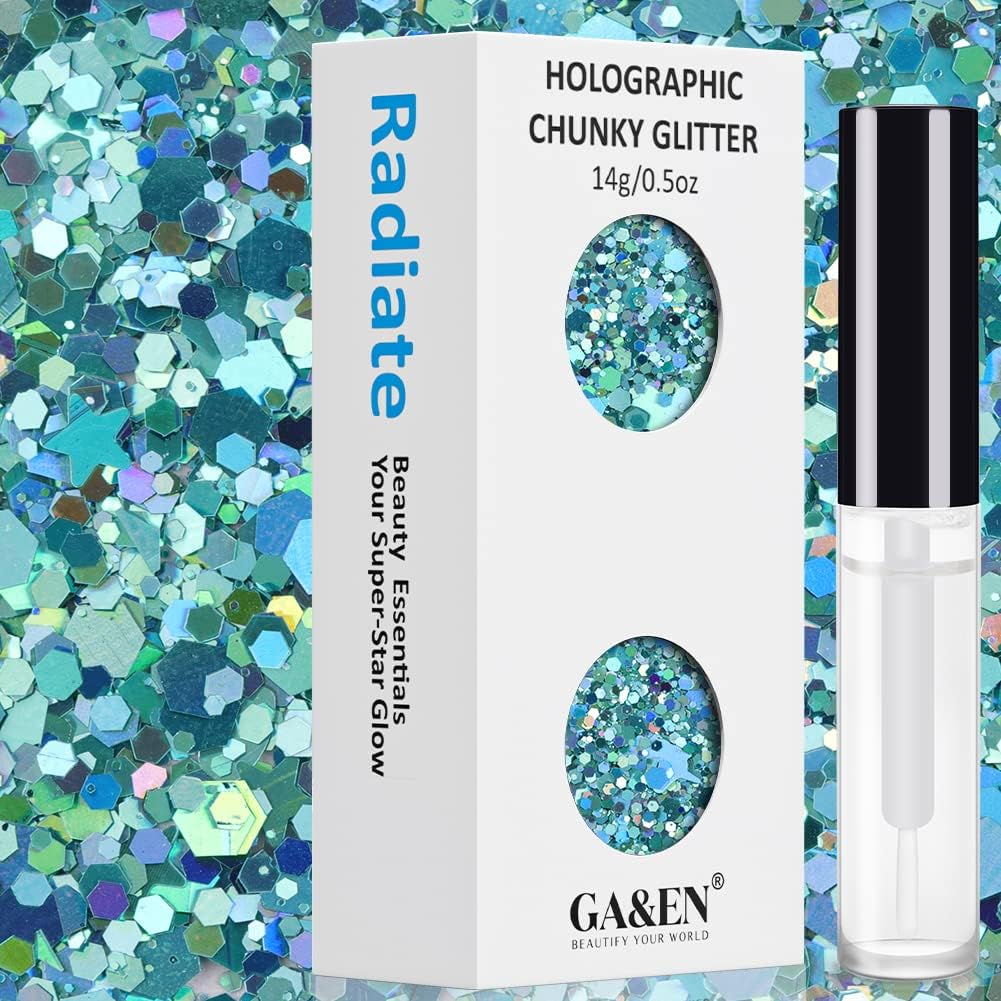 Purpurina holográfica cosmética gruesa de color turquesa para el rostro, ojos, cuerpo, cabello y uñas, para festival, carnaval, fiesta, belleza y