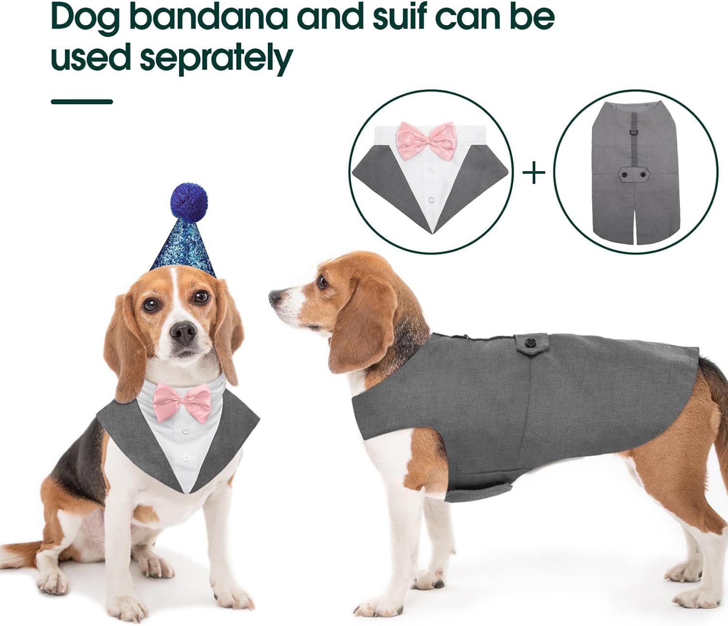 Kuoser – Juego de traje y paliacate para perros grandes y medianos, tema de esmoquin, para bodas