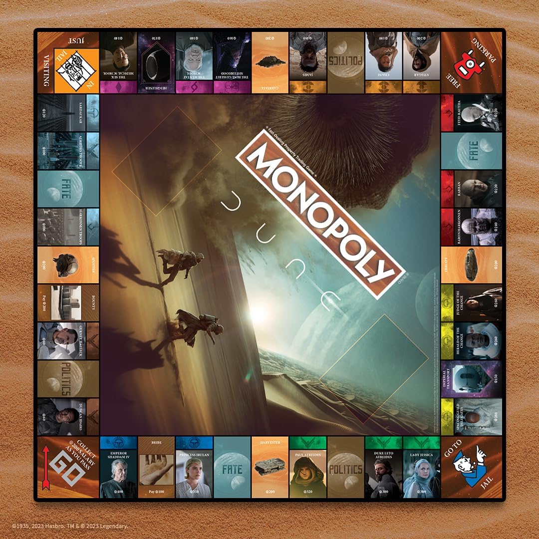 Monopoly Dune  Juega como The Ducal Ring, Crysknife, Gom Jabbar y más  Juego coleccionable con licencia oficial basado en The Movie Dune