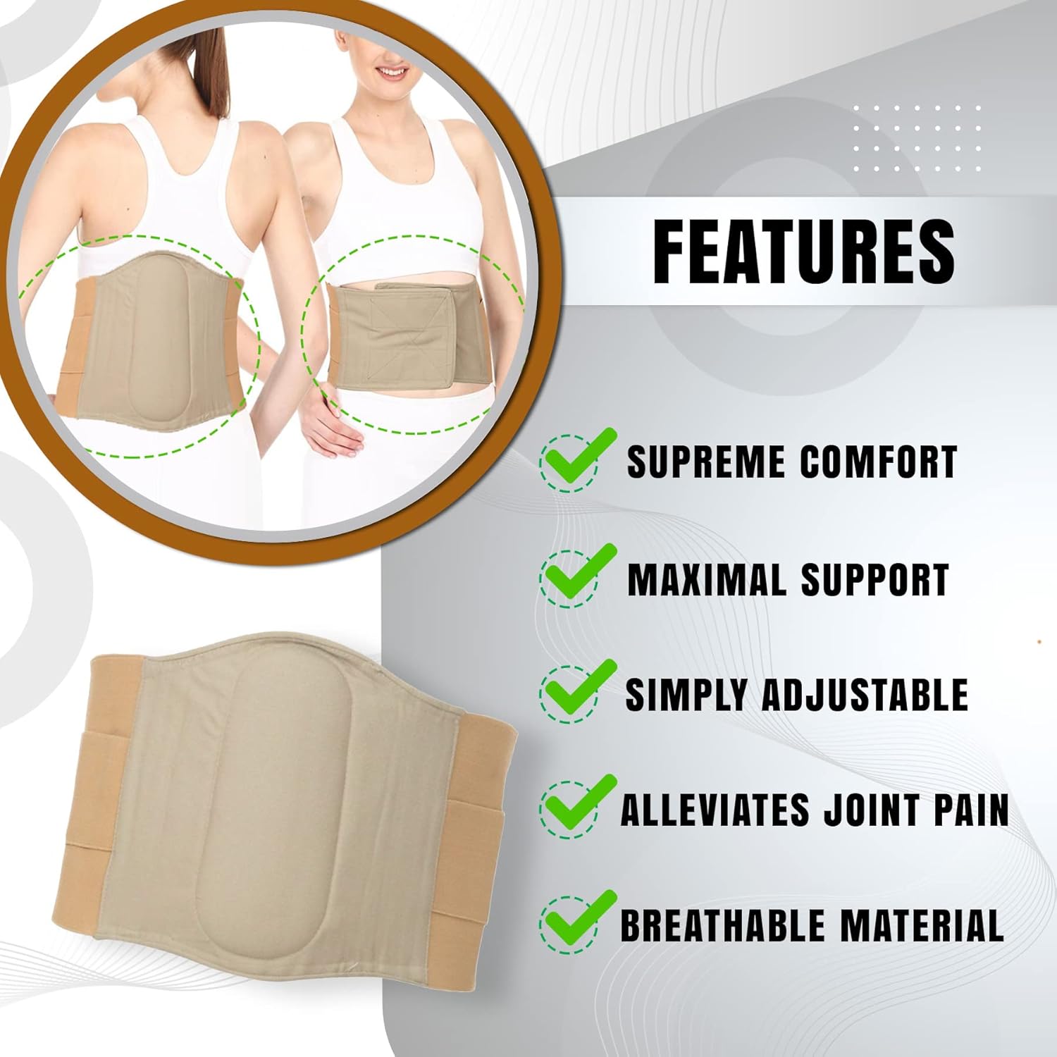 AARAM Lumbo – Cinturón sacro, soporte de hoja de aluminio maleable en la parte posterior con velcro fuerte para compresión específica, alivia el