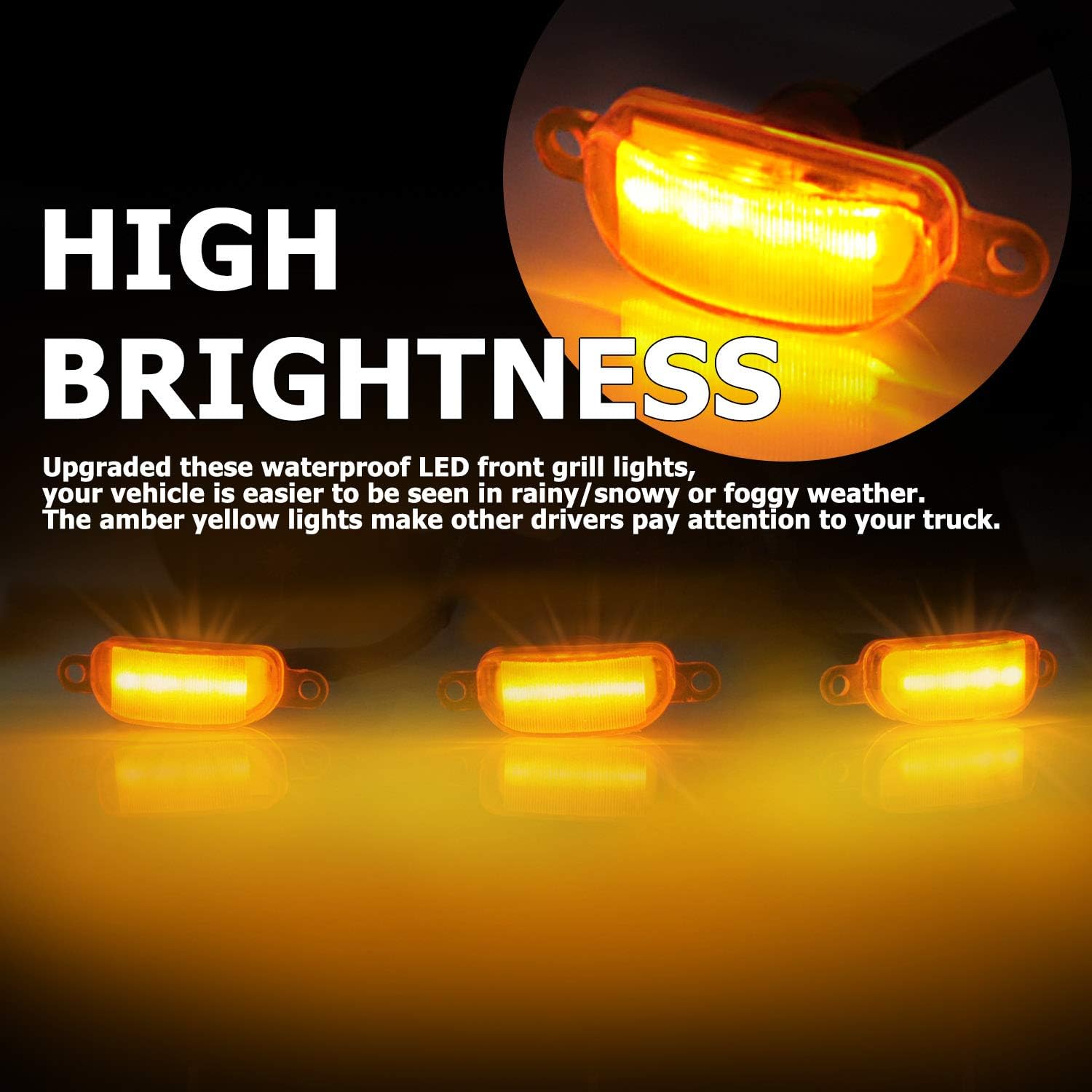 EAG Parrilla LED superior de ABS de repuesto con luces LED ámbar, color negro mate para Silverado 1500 07-13