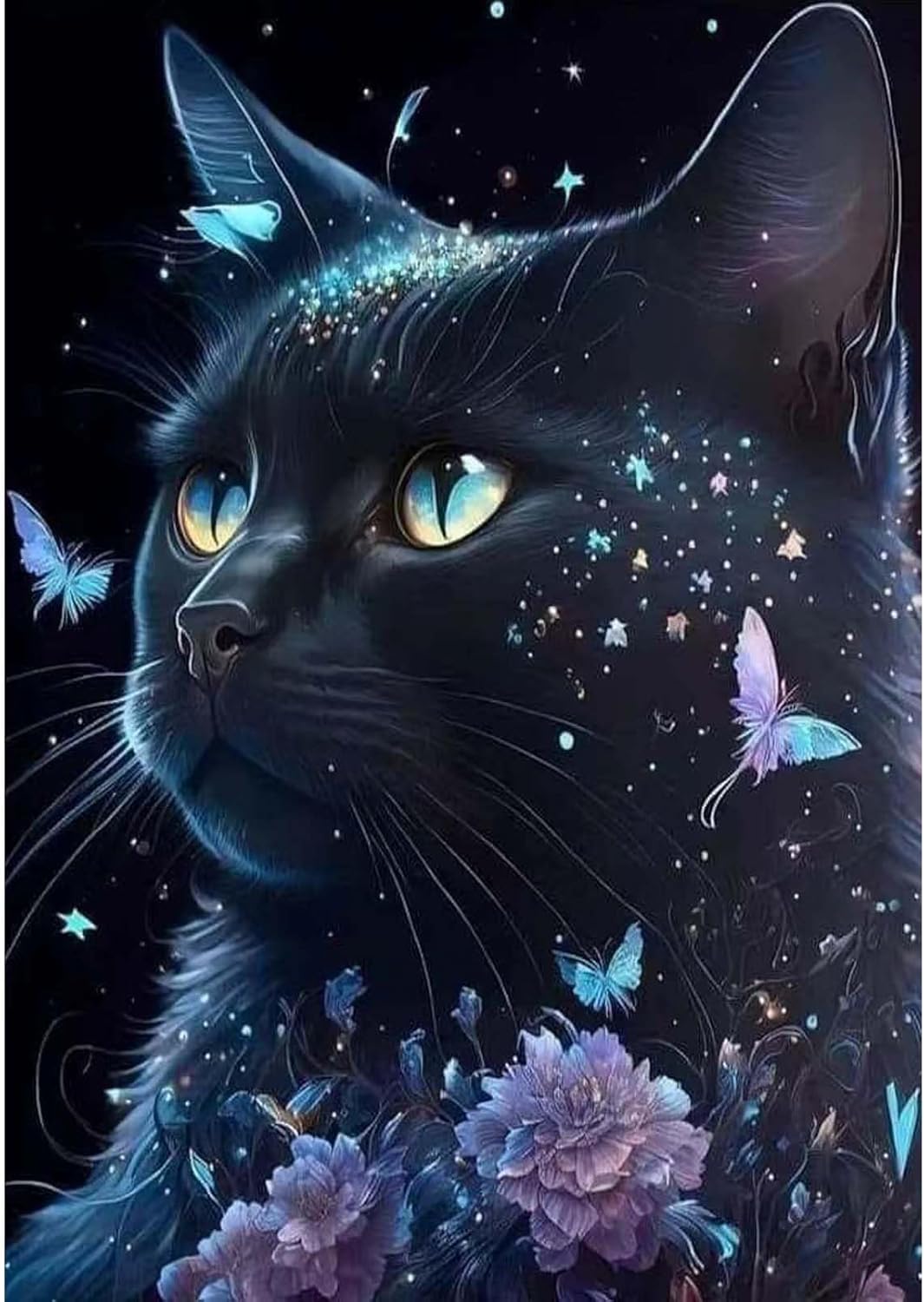 ZQEATRY Kits de pintura de diamantes de gato negro para adultos, kit de arte de diamantes de mariposa 5D para adultos principiantes, imágenes de