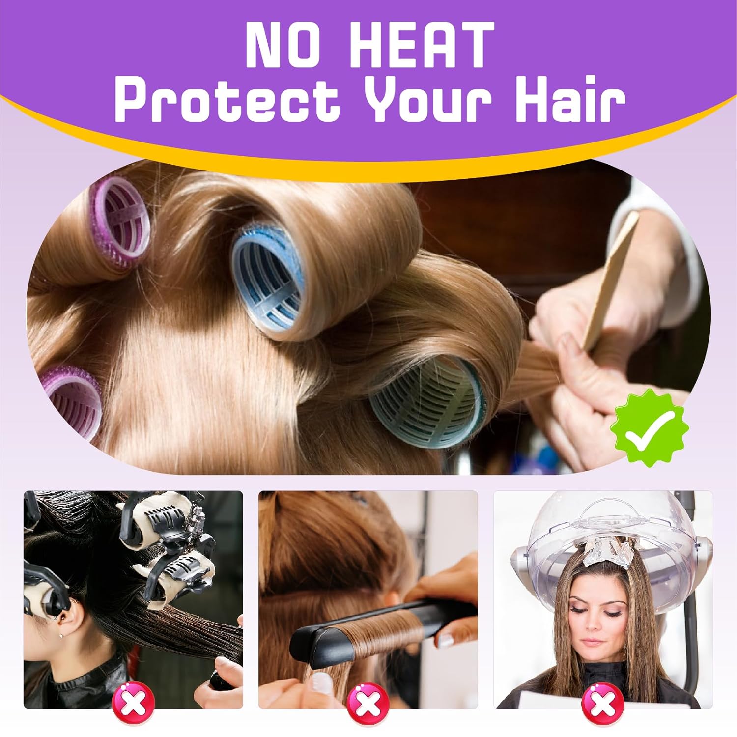 Hair roller set 24PCS, Velcro Rollers Curlers for Long Medium Short Hair, No Heat, Hair-friendly, Natural Effect, Includes 12 Self Grip Rollers &12