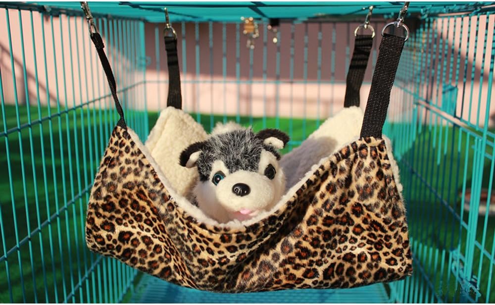 Hamaca de jaula para mascotas, diseño de leopardo de poliéster, animal pequeño, perro, cachorro, gato, gatito, hurón, hamaca colgante para cama