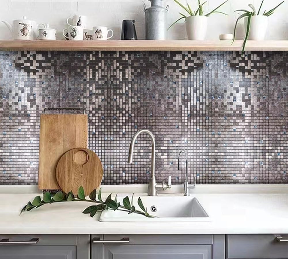 YMMXGE 10 adhesivos para pared con textura metálica de alta gama, azulejos autoadhesivos para pared de cocina, baño, sala de estar (10 unidades,