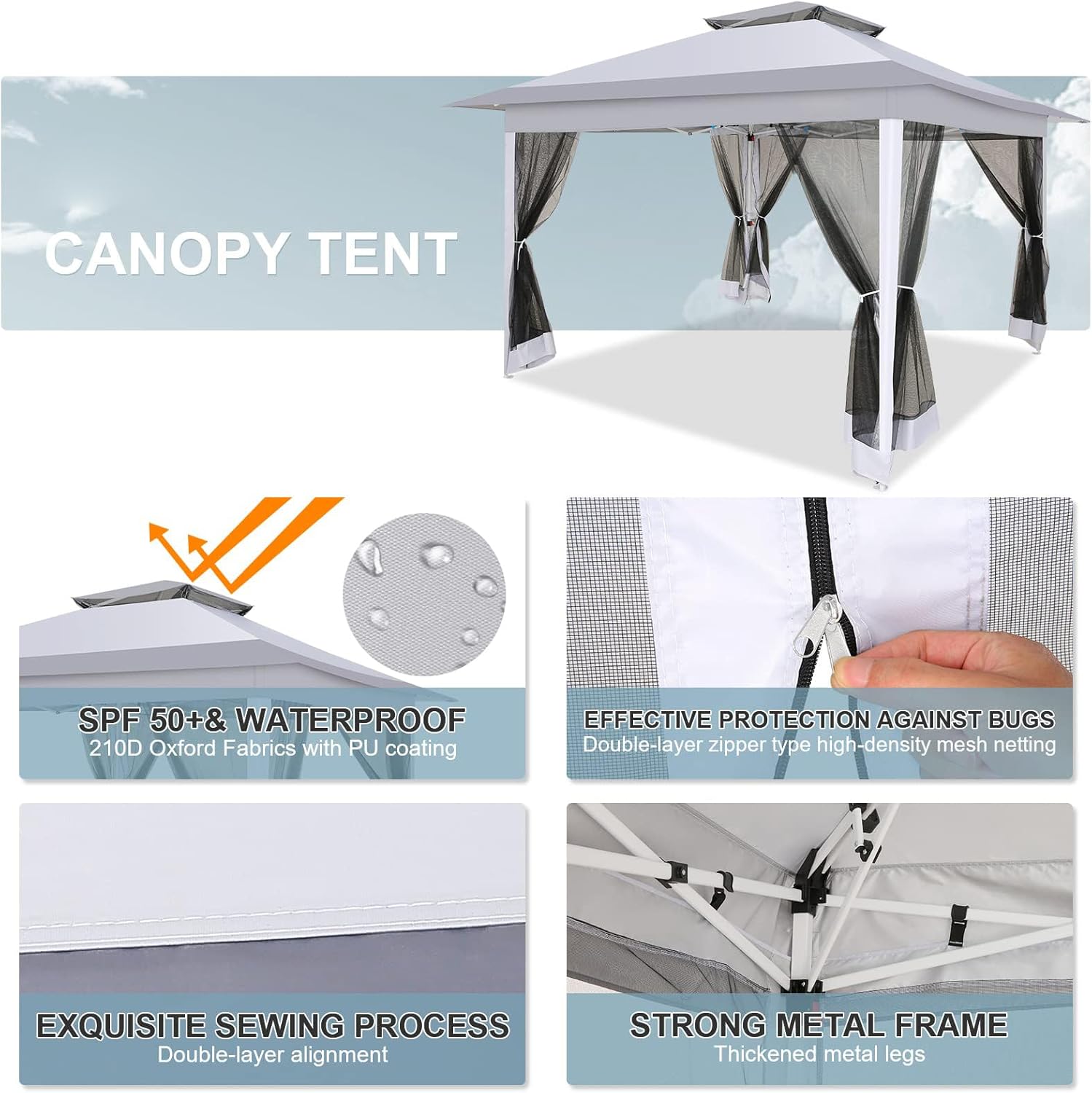COBIZI Gazebo de 12 x 12 pies para exteriores, con mosquitera, toldo para patio trasero, con parte superior ventilada de 2 niveles, 3 alturas