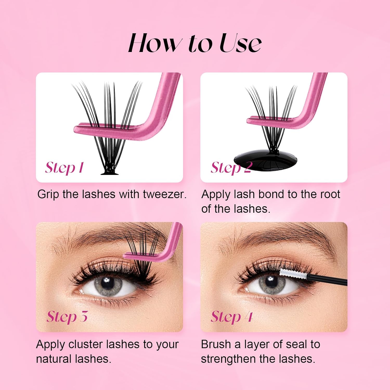 Kit de extensiones de pestañas para unir y sellar racimos de pestañas con pinzas para pestañas, pegamento para pestañas individuales, herramienta