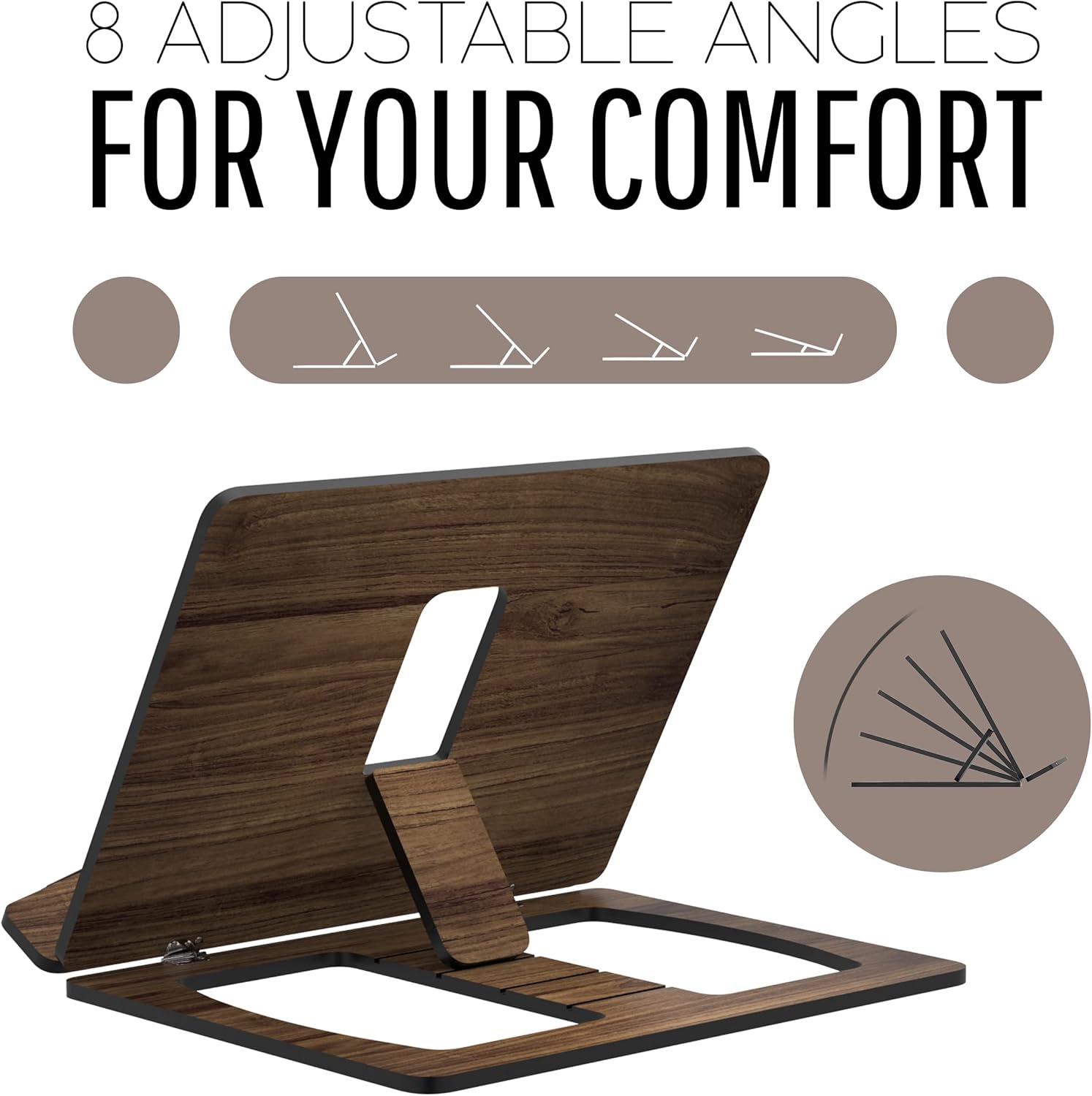 LUXURISM – Soporte ajustable de madera para libros grandes, 8 ajustes de altura, diseño minimalista, multiusos, plegable y portátil, ideal para