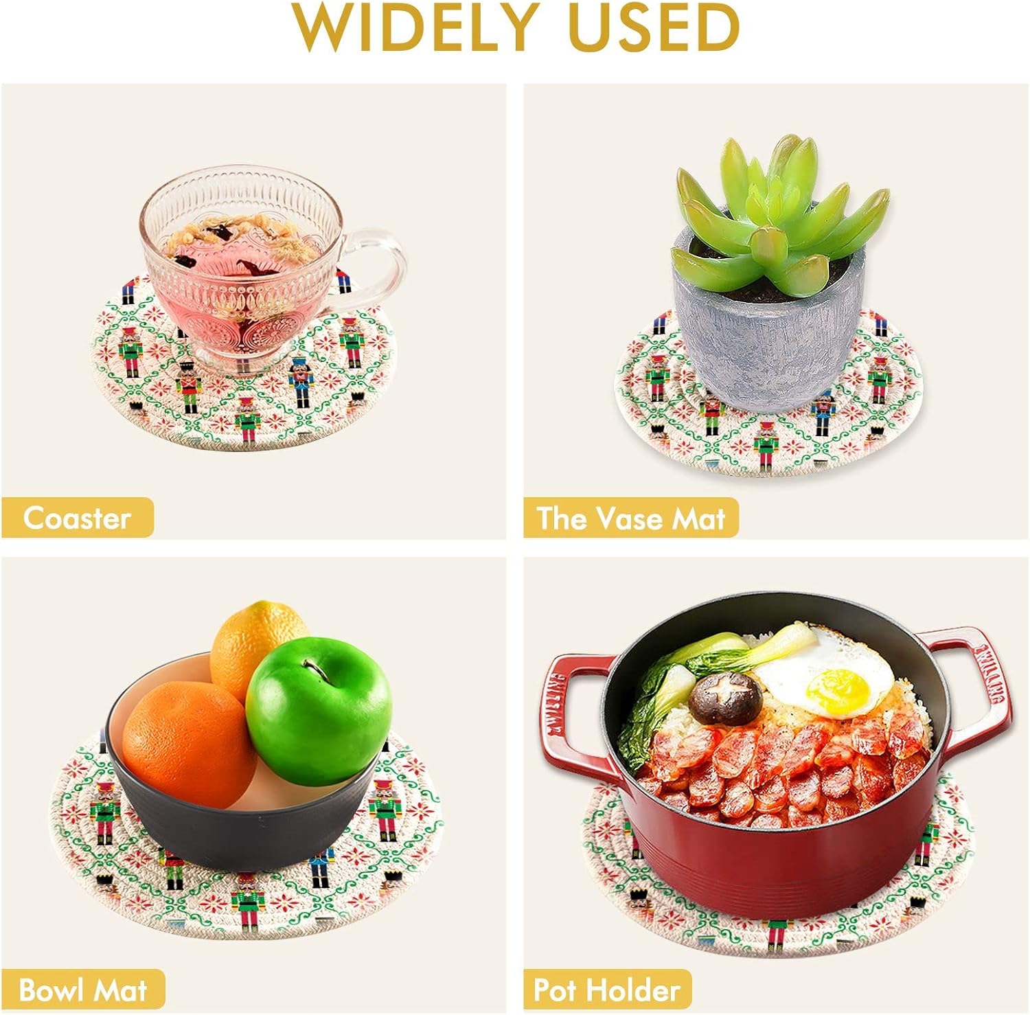 Juego de 2 soportes para ollas de cocina de soldado de Navidad, juego de salvamanteles de Navidad, 100% algodón, tejido de hilo redondo,