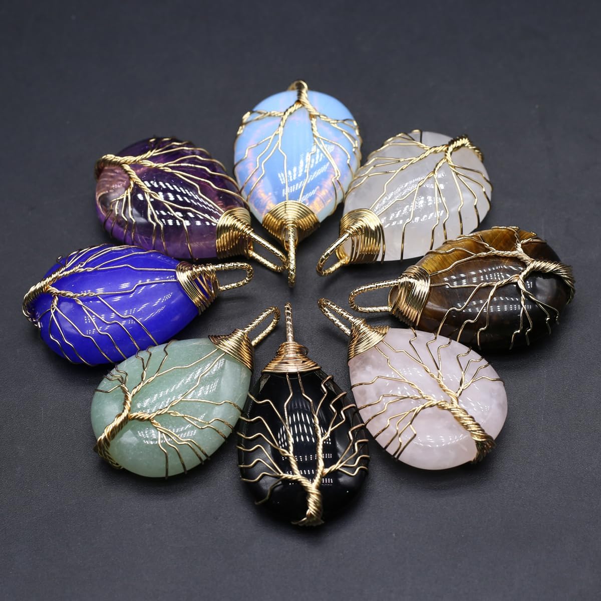 4 colgantes de piedra natural con forma de gota de agua al azar, cristal curativo, ágata de árbol de la vida, dijes para hacer joyas, collares,