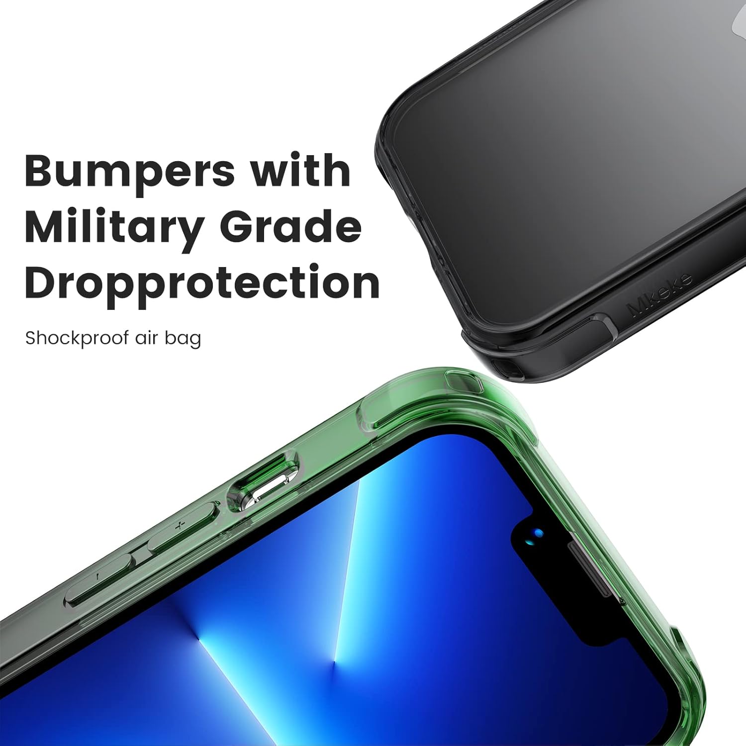 Mkeke Diseñado para iPhone 13 Pro Max Case Funda protectora a prueba de golpes Slim Phone Case Gradient Negro Verde