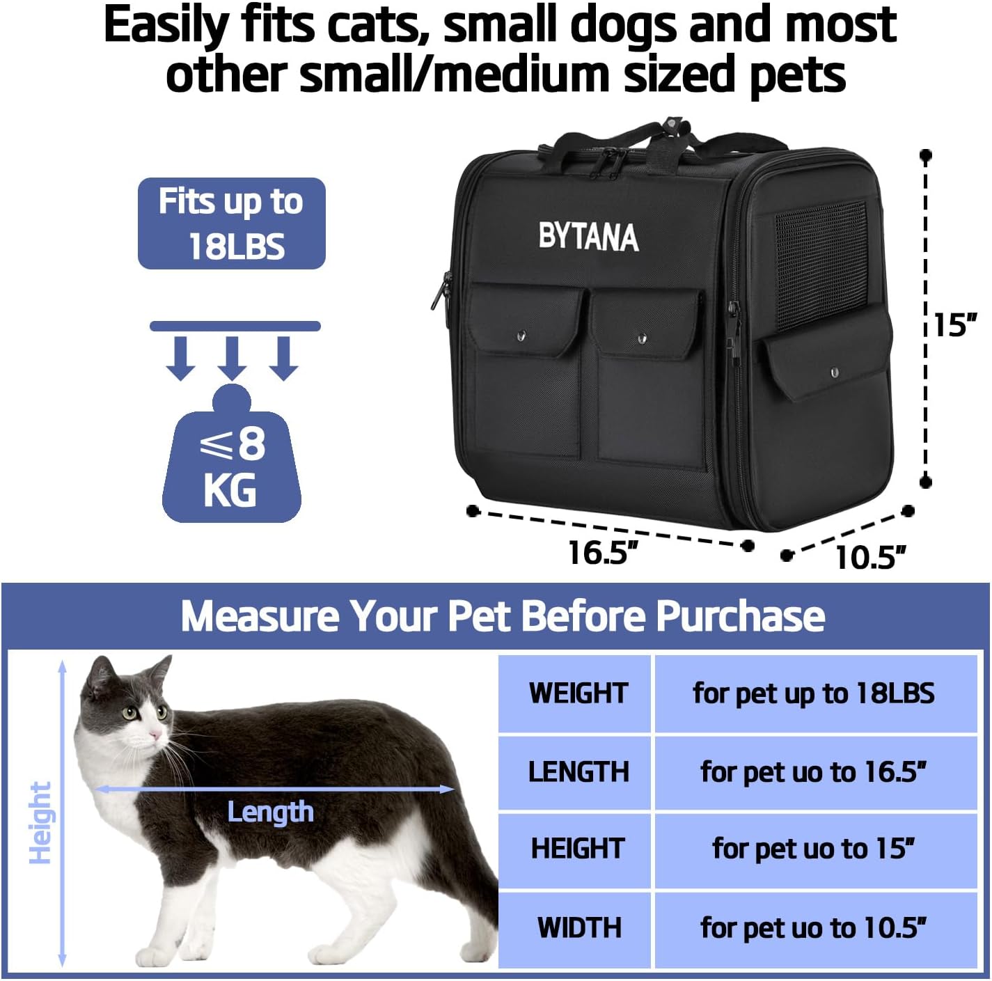 Mochila transportadora para gatos y perros, cachorros, con capacidad para hasta 18 libras, mochila para perros, mochilas para gatos para llevar