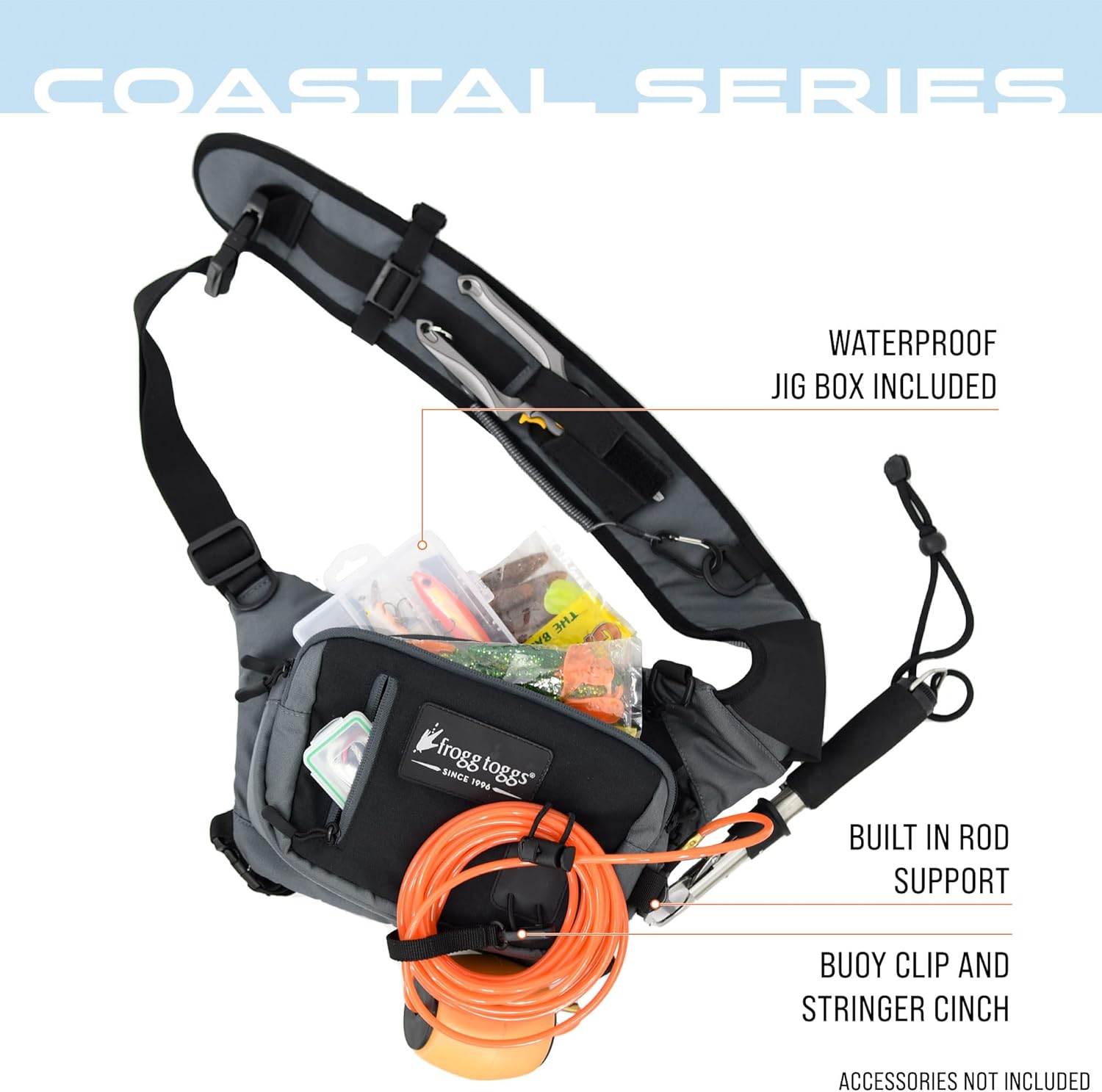 FROGG TOGGS Flats Sling Pack, Easy Hands-Free tackle storage bag with built-in Rod Support