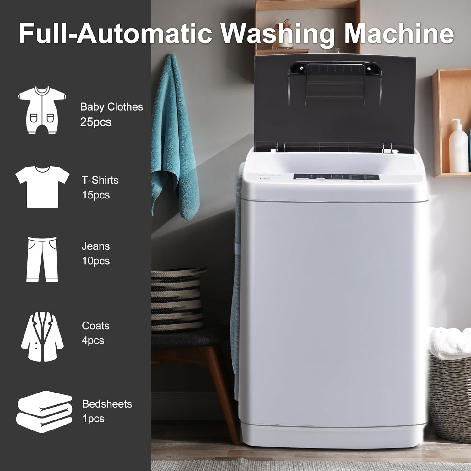 Outspurge Lavadora automática completa, lavadora portátil para uso doméstico, 0.95 pies cúbicos, lavadora giratoria con 10 programas de lavado,