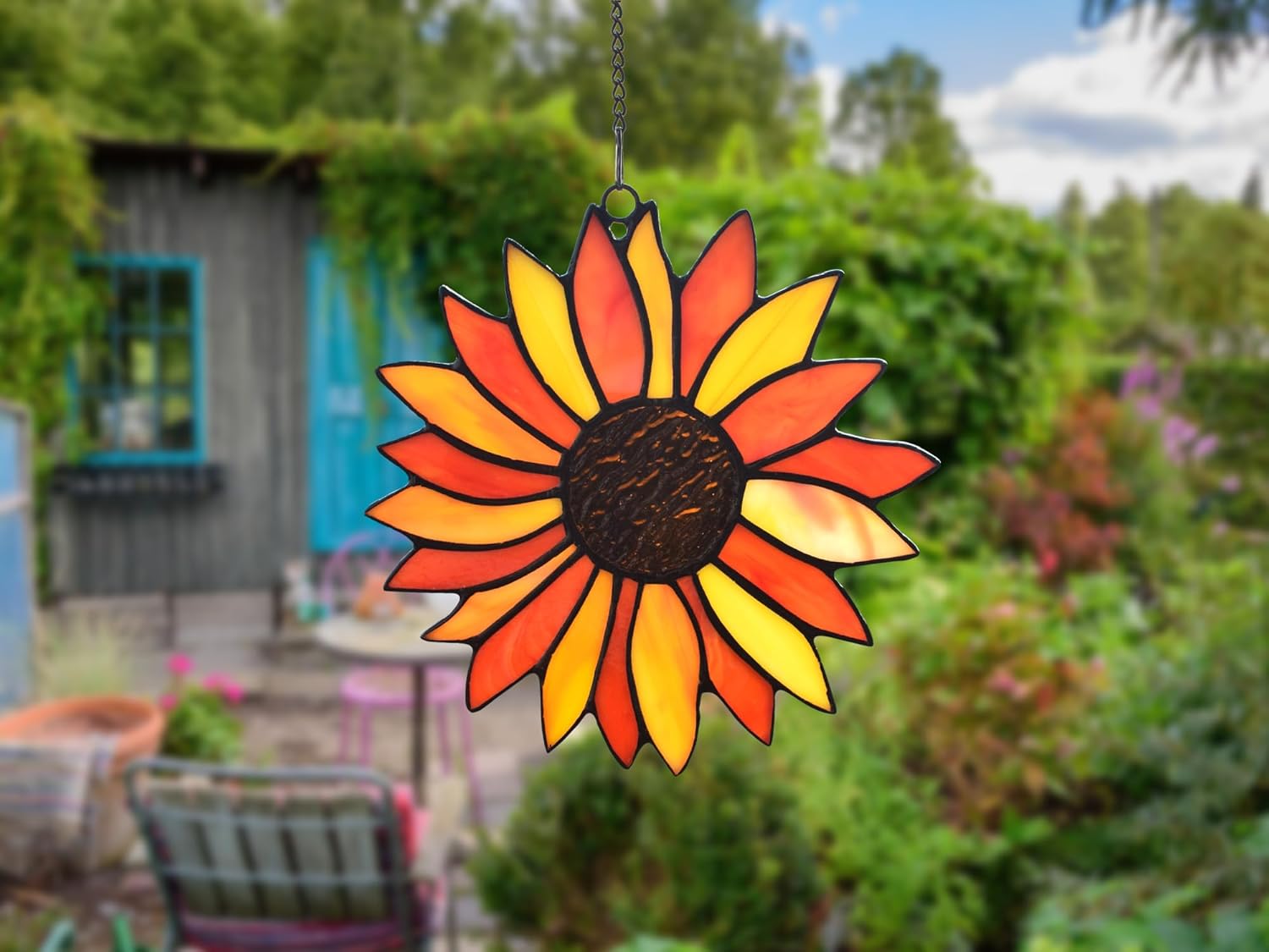 Lolitarcrafts Atrapasoles de girasol, regalos de flores de sol, colgantes de vidrieras para mamá, abuela