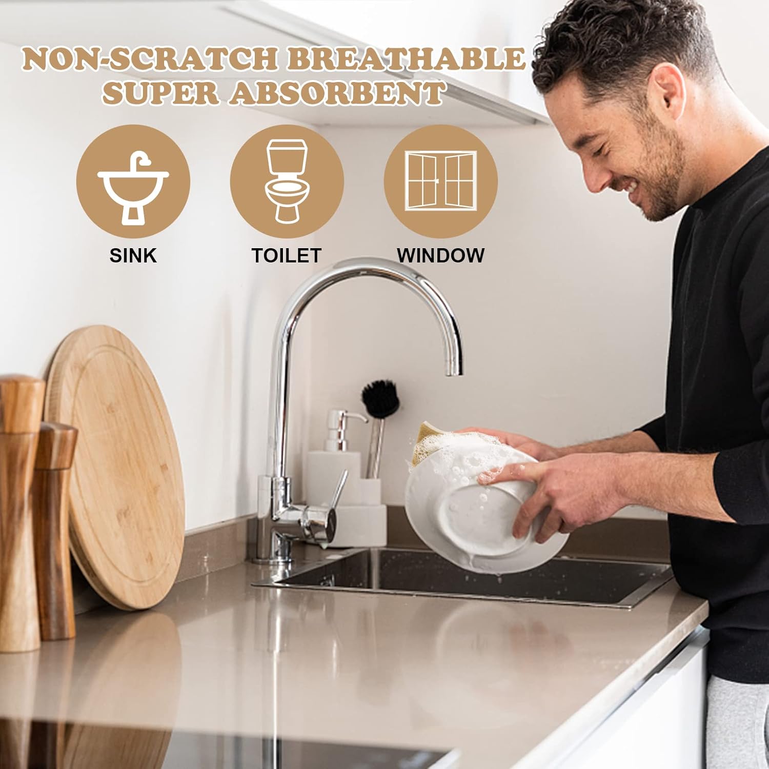 ENHYIVE Paquete de 12 esponjas naturales, esponjas de cocina ecológicas, esponjas naturales para lavar platos, esponja biodegradable compostable de