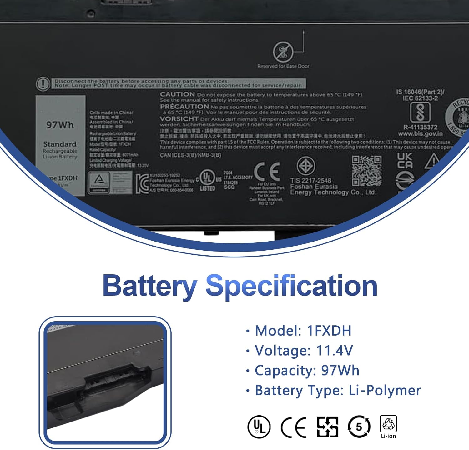 ANTIEE 97Wh 1FXDH 1WJT0 – Batería para laptop Dell Precision 3541 3551 Latitude 15 5501 5511 E5501 E5511 Series P80F P80F003 P80F004 IFXDH 1WJTO