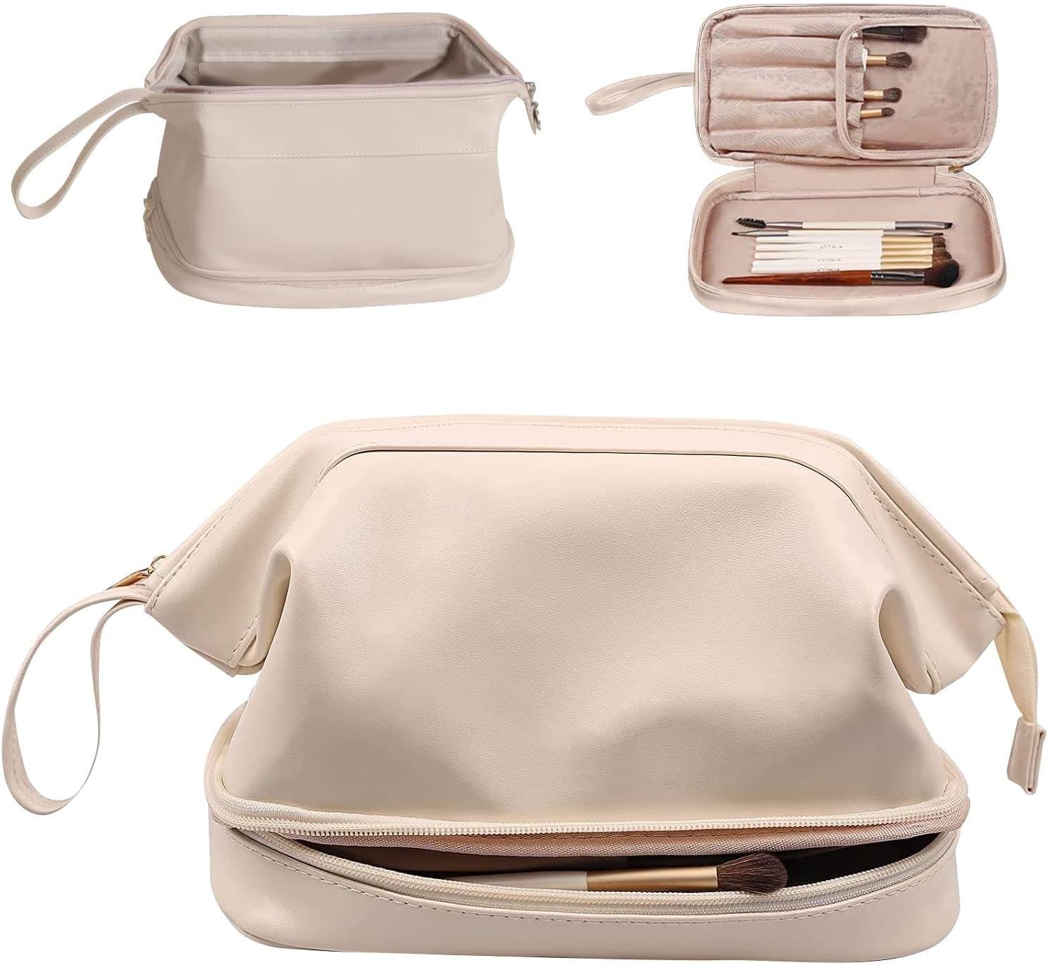 Bolsa de maquillaje de viaje impermeable, bolsa de maquillaje portátil con cordón, bolsa de maquillaje de viaje grande de doble capa, bolsas de