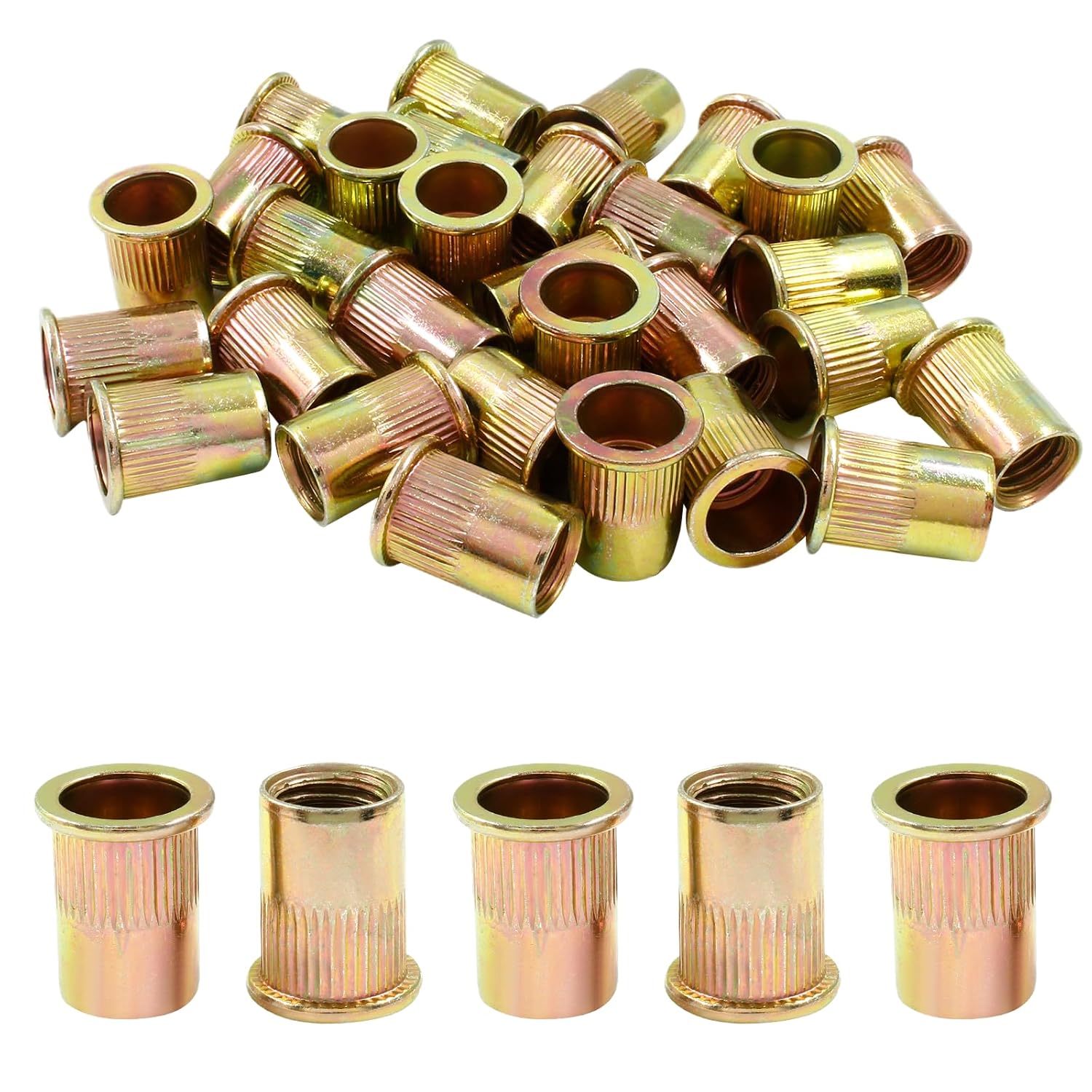 Tuercas de remache M12, 30 piezas de acero inoxidable con acabado chapado en zinc, tuerca de remache de cabeza plana roscada para decoración de