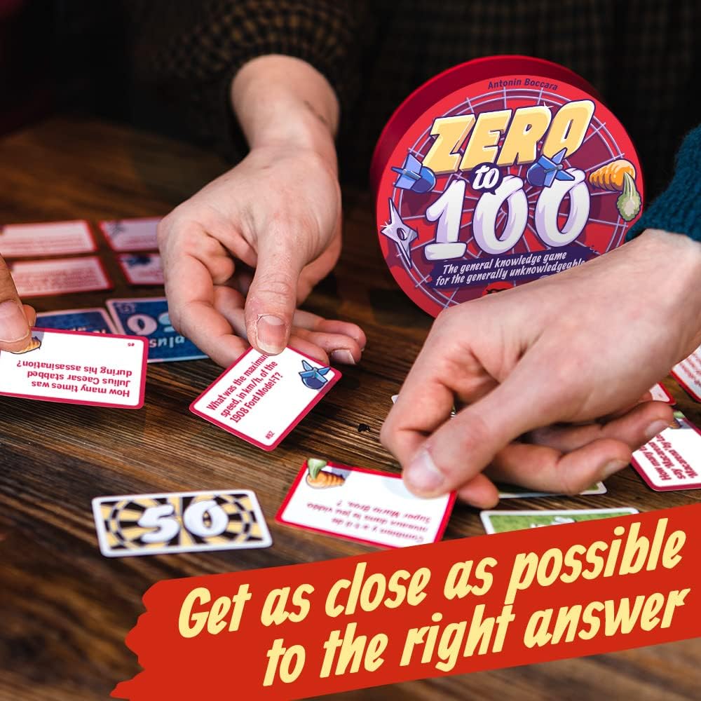 Scorpion Masqué Zero to 100  Juego de trivia para fiestas  Divertido juego familiar  Juegos de viaje  2 a 12 jugadores  15 minutos