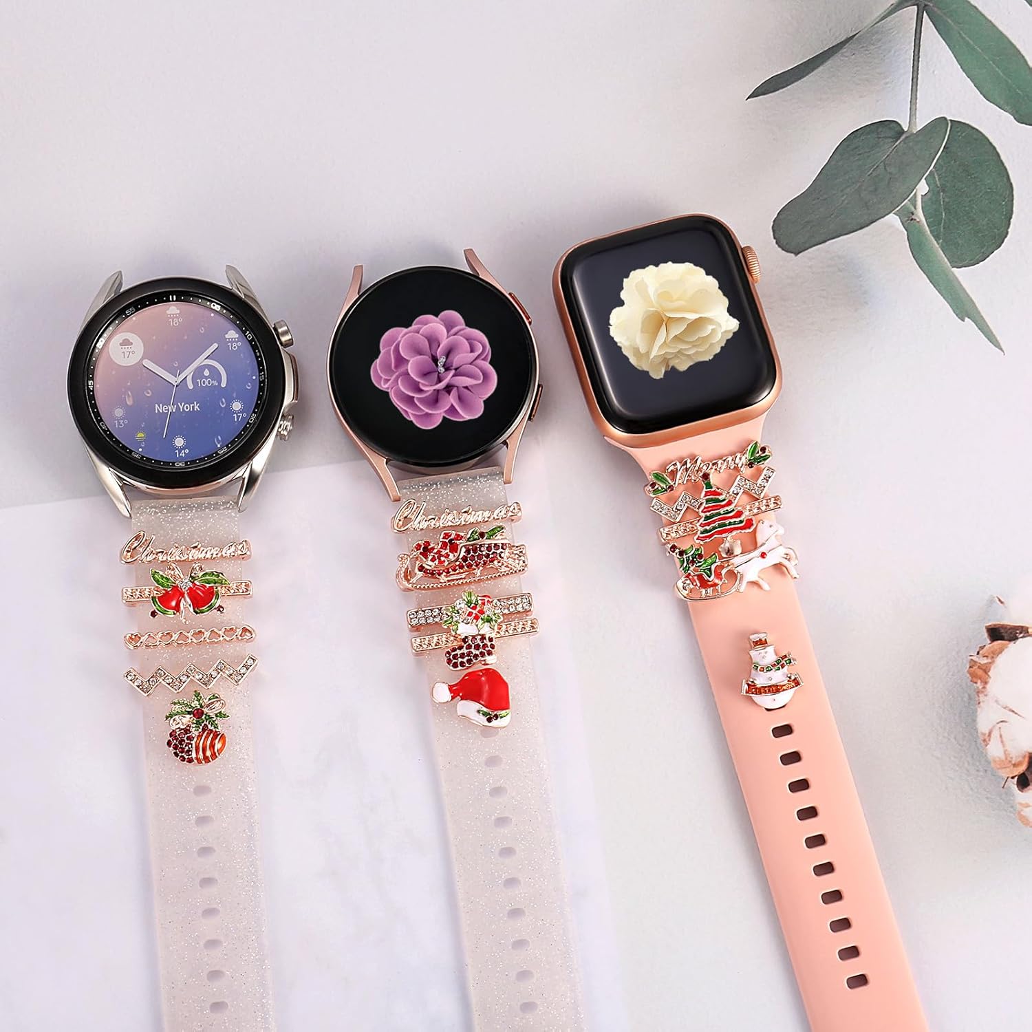 Dijes para reloj con trabillas decorativas para anillo y tachuelas de reloj, accesorios de correa deslizante de metal con diamantes compatibles con
