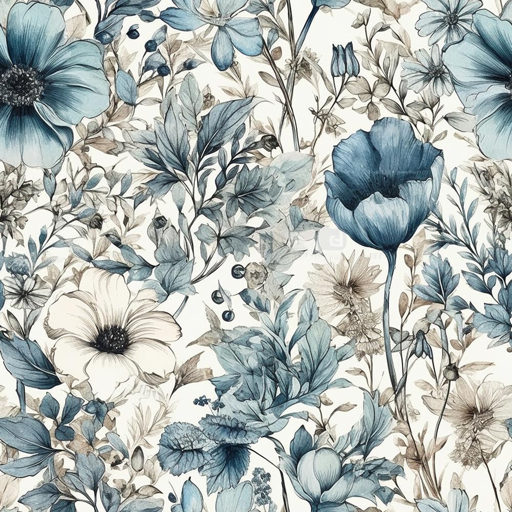Papel tapiz autoadhesivo autoadhesivo de 18 x 236 pulgadas, diseño de flores florales en acuarela azulblanco, papel de contacto extraíble, papel de