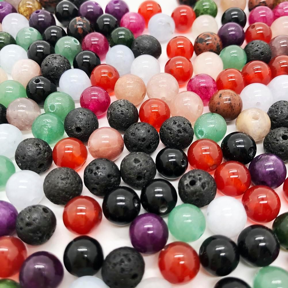 230 cuentas de piedra natural redondas de 0.315 pulgadas (0.315 in), cuentas de piedras preciosas sueltas a granel para hacer pulseras, collares,