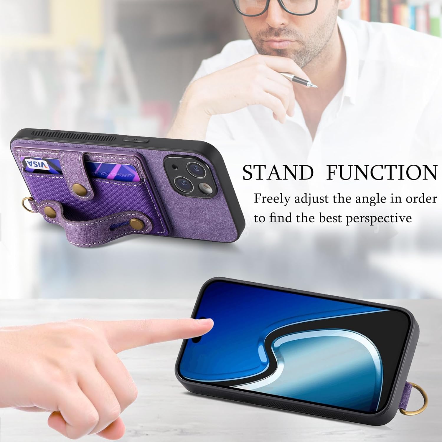 Asuwish Funda para iPhone 15 Plus de 6.7 pulgadas, funda tipo cartera con protector de pantalla de vidrio templado, soporte delgado para tarjeta de