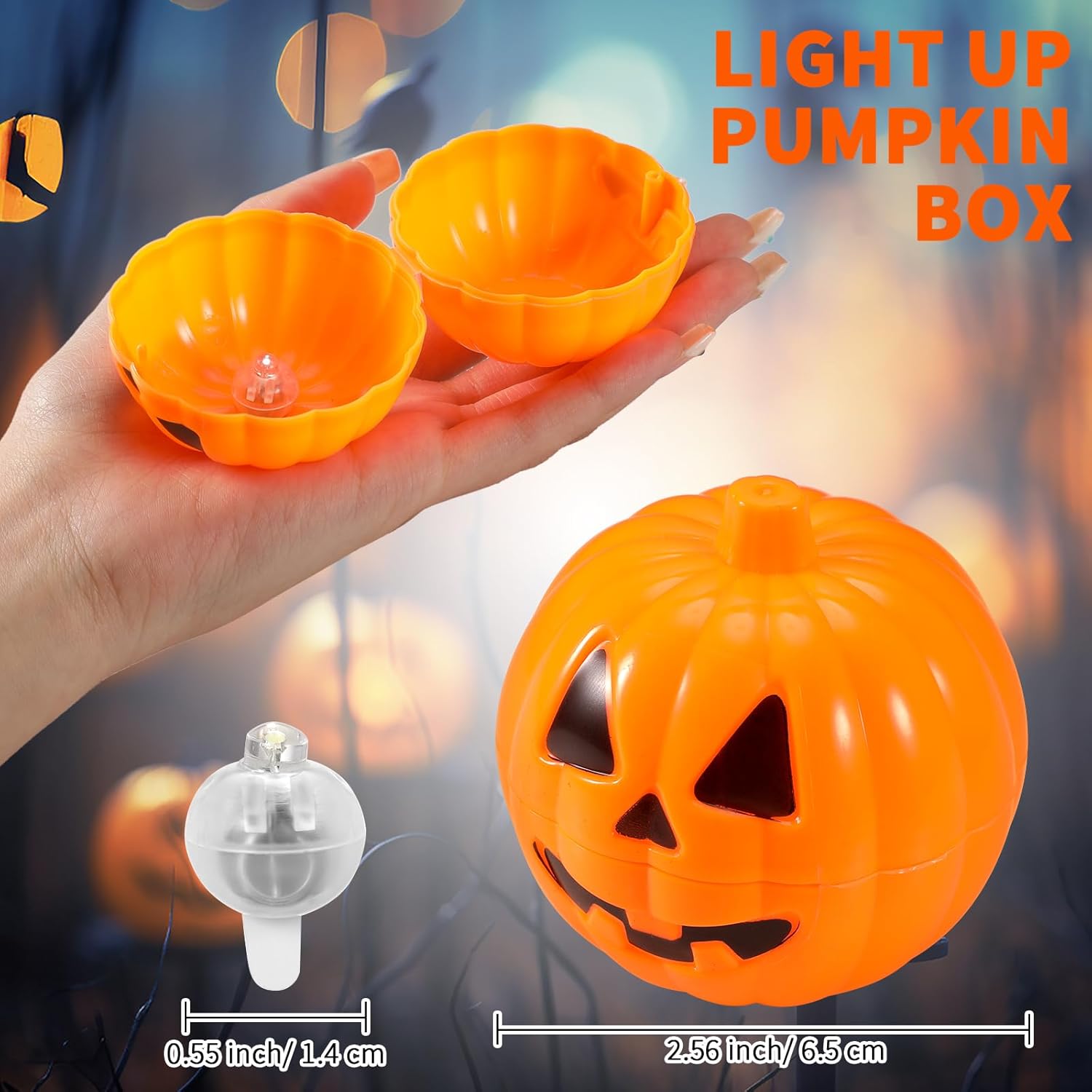 36 piezas de huevos de caramelo de calabazas de Halloween con juguetes de Halloween, bola brillante, recuerdos de fiesta, mini tarros de calabaza