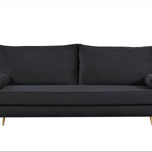 Kent – Sofá moderno de terciopelo de estilo europeo con patas cónicas, estilo vintage y diseño elegante, color negro Kent – Sofá moderno de terciopelo de estilo europeo con patas cónicas, estilo vintage y diseño elegante, color negro