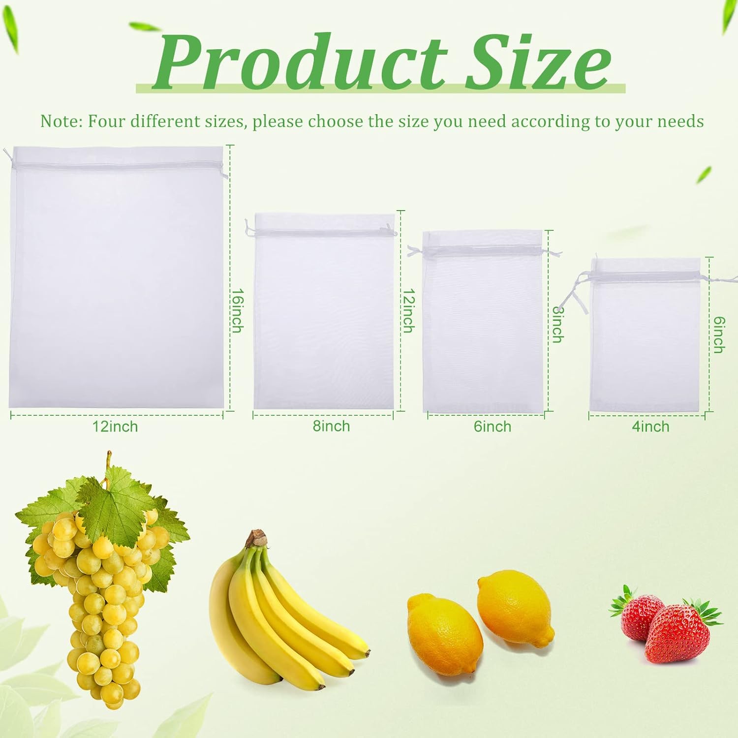 Irenare Bolsas de protección de frutas, bolsas de red de frutas con cordón de organza blanca, bolsa de malla para plantas, frutas, verduras, árboles