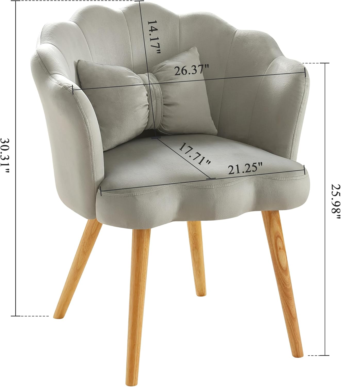 Clihome Silla de sala de estar con patas de madera, silla tapizada de terciopelo, silla moderna con brazo con almohada para comedor, dormitorio,