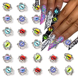 24 dijes de uñas de globo ocular de Halloween para uñas acrílicas, aleación 3D, gemas de uñas vintage con diamantes de imitación, ojos de colores 24 dijes de uñas de globo ocular de Halloween para uñas acrílicas, aleación 3D, gemas de uñas vintage con diamantes de imitación, ojos de colores