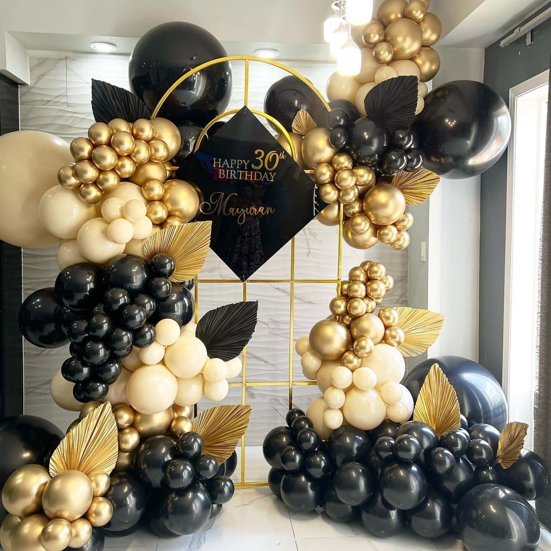 Kit de arco de guirnalda de globos negros de 18, 12, 10, 5 pulgadas, paquete de diferentes tamaños para cumpleaños, graduación, baby shower,