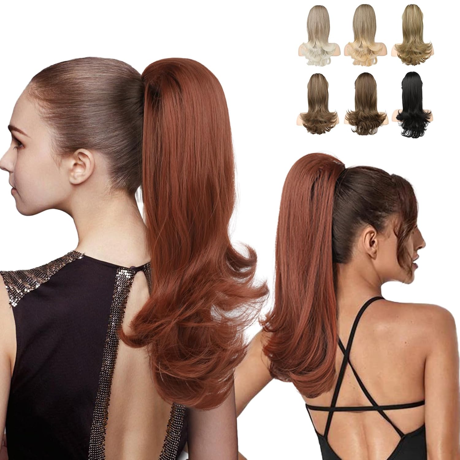 Extensión de cola de caballo con cordón, extensiones de cabello de cola de caballo de 18 pulgadas, extensiones de cabello largo ondulado y rizado,