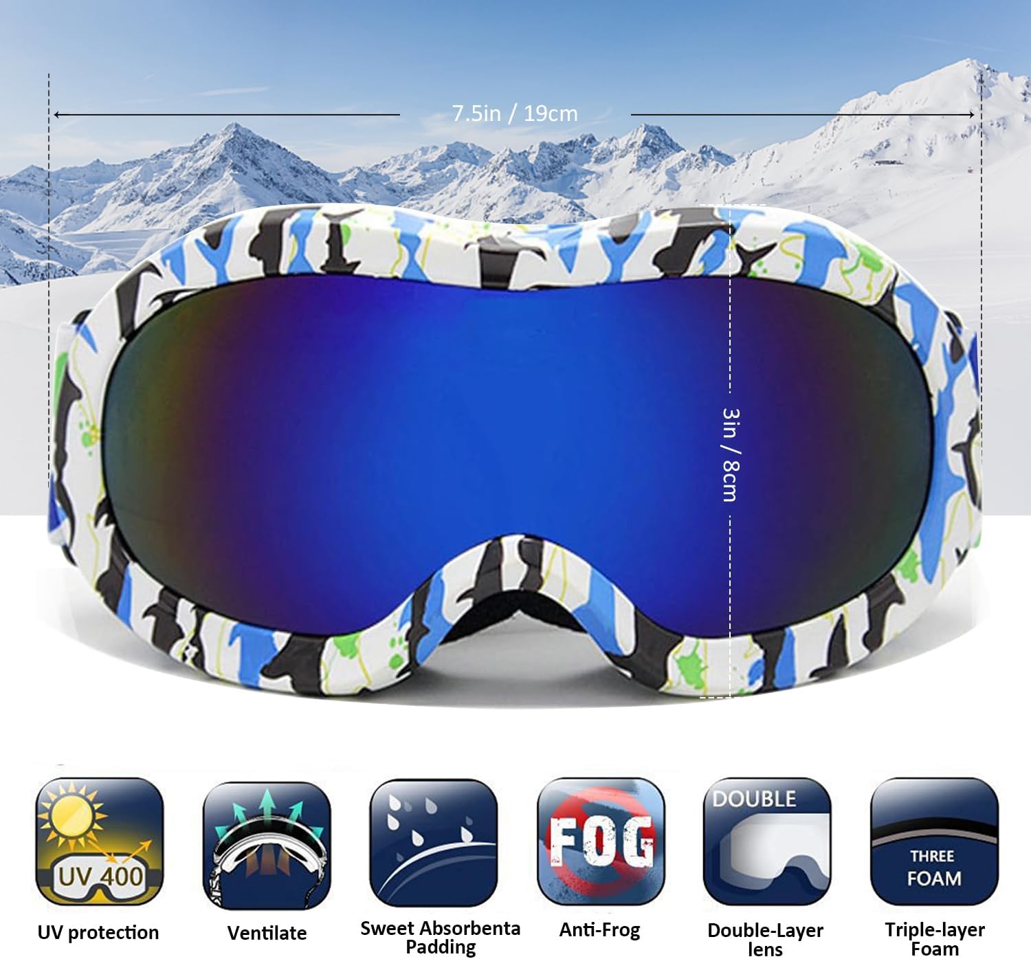 Kids Ski Goggles Snow Snowboard Goggles for 3-12 Years Boy