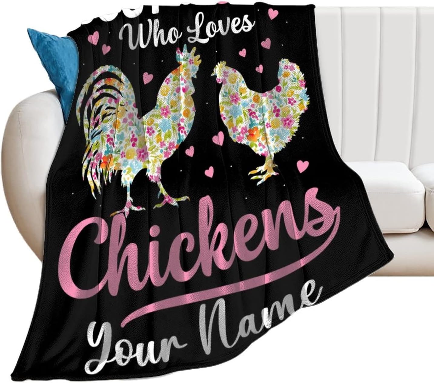 Manta de pollo personalizada con nombre, 40 x 30 pulgadas, bonita manta para niñas y mujeres, mantas suaves y peludas negras para regazo y silla