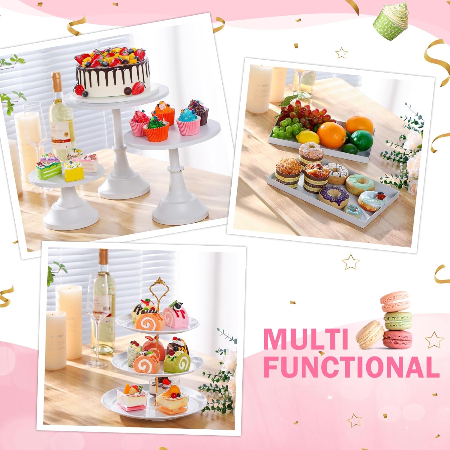 Tioncy Juego de 7 soportes de metal para tartas, soporte para cupcakes, mesa de postre, plato de exhibición de cupcakes, platos de servir, mesa de