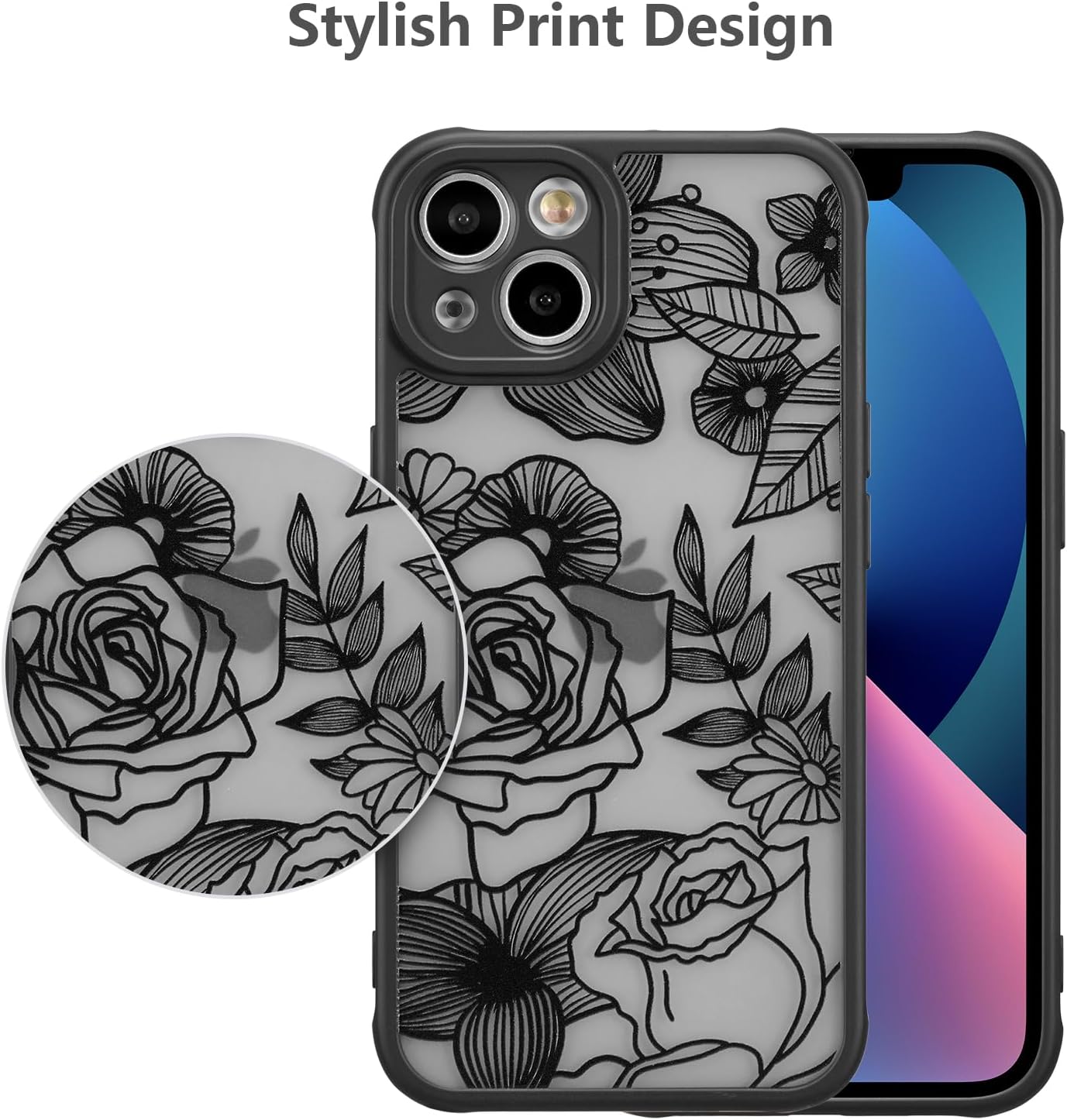 XIZYO Funda para iPhone 15, diseño floral para iPhone 15, bonita funda estética con patrón de flores de rosas para mujeres y niñas, funda protectora