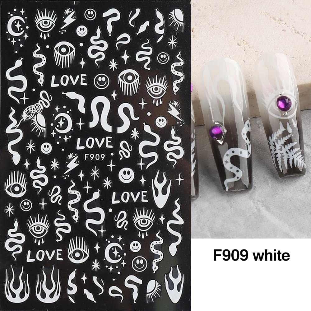 10 hojas de calcomanías de uñas góticas 3D, autoadhesivas, diseño de estrellas, luna y serpiente, decoración de uñas para mujeres, consejos de