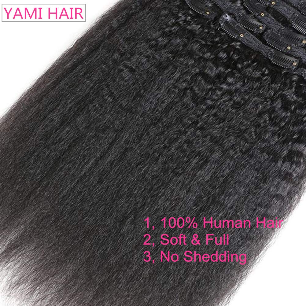 YAMI Extensiones de cabello humano rizado liso con clip, para mujeres negras, 10 unidades, extensiones de cabello humano virgen brasileño con clip,