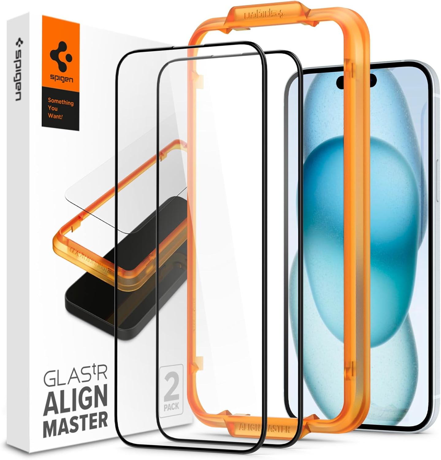 Spigen Protector de pantalla de vidrio templado GlasTR AlignMaster diseñado para iPhone 15, protección de borde a borde 2 unidades