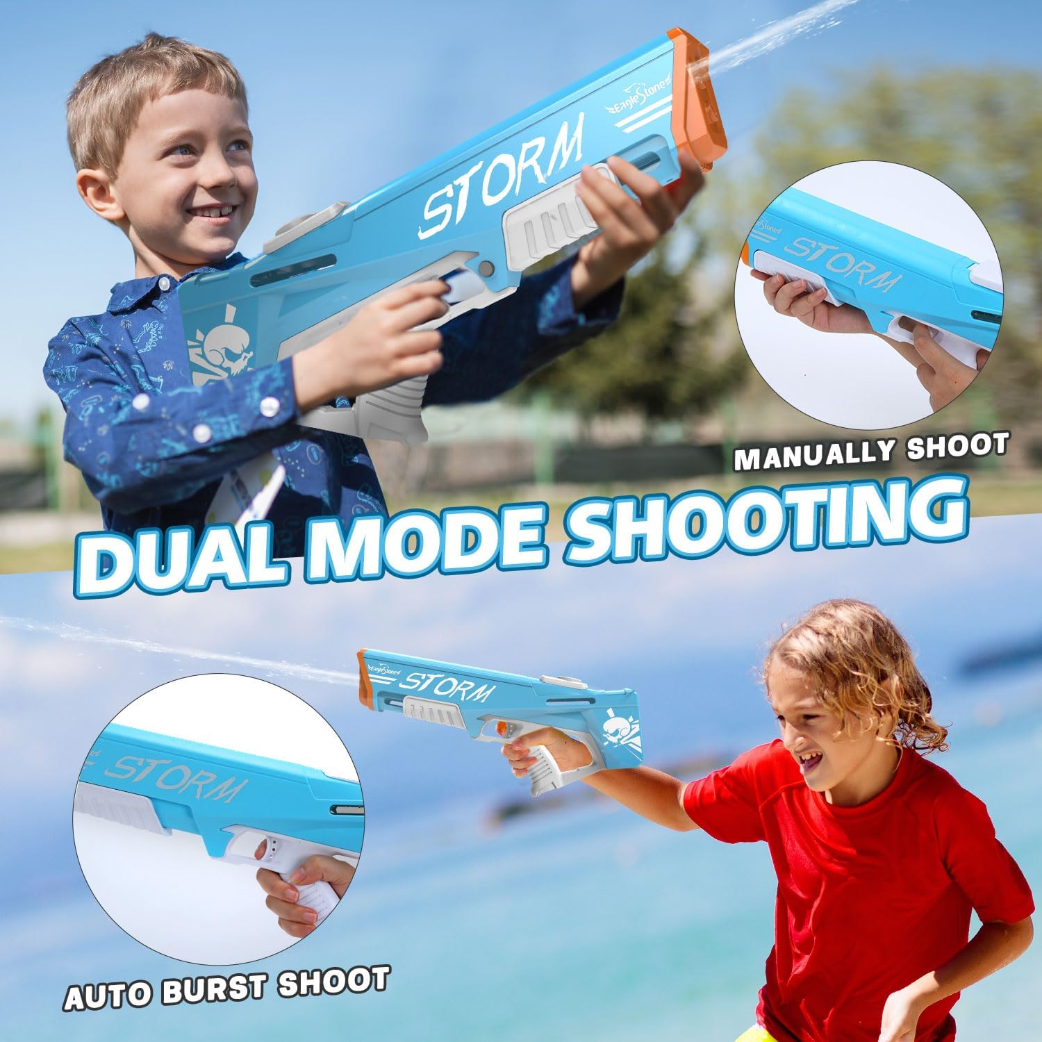 EagleStone Pistola de agua eléctrica para adultos, pistolas automáticas de chorro de 33 pies, remojo de absorción automática súper potente, modular