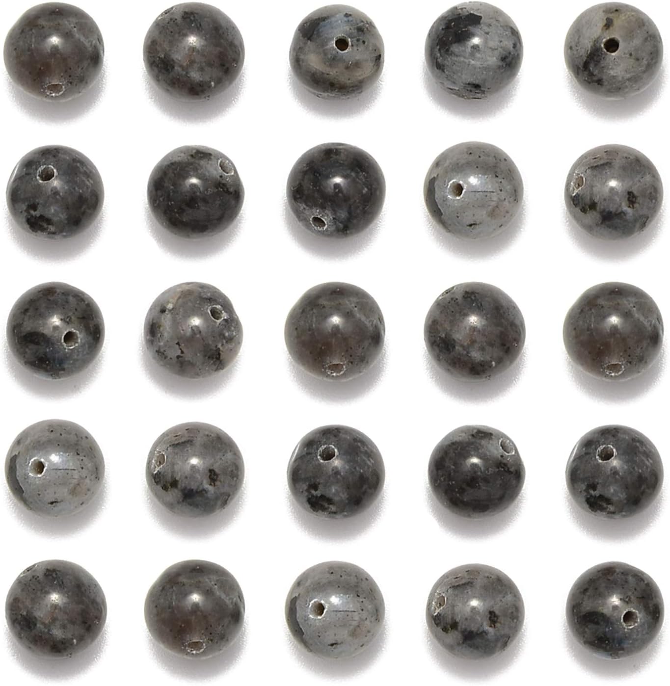 200 cuentas redondas sueltas de larvikita negra de 0.32 pulgadas (8mm), cuentas de piedra natural para joyería y manualidades